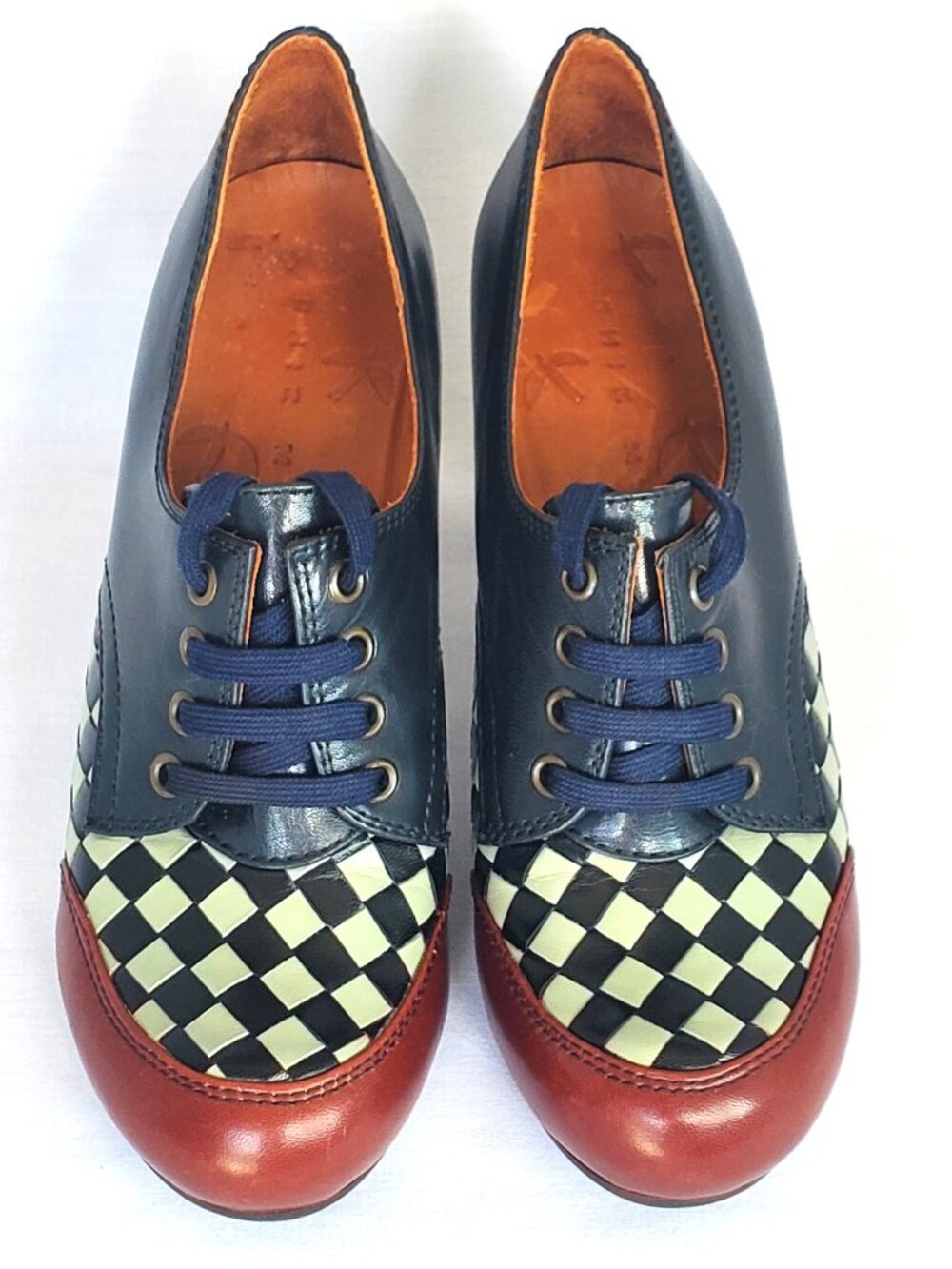 HTF Chie Mihara Genesis Oxford Pump Multicolor Patchwork Heel Size 38